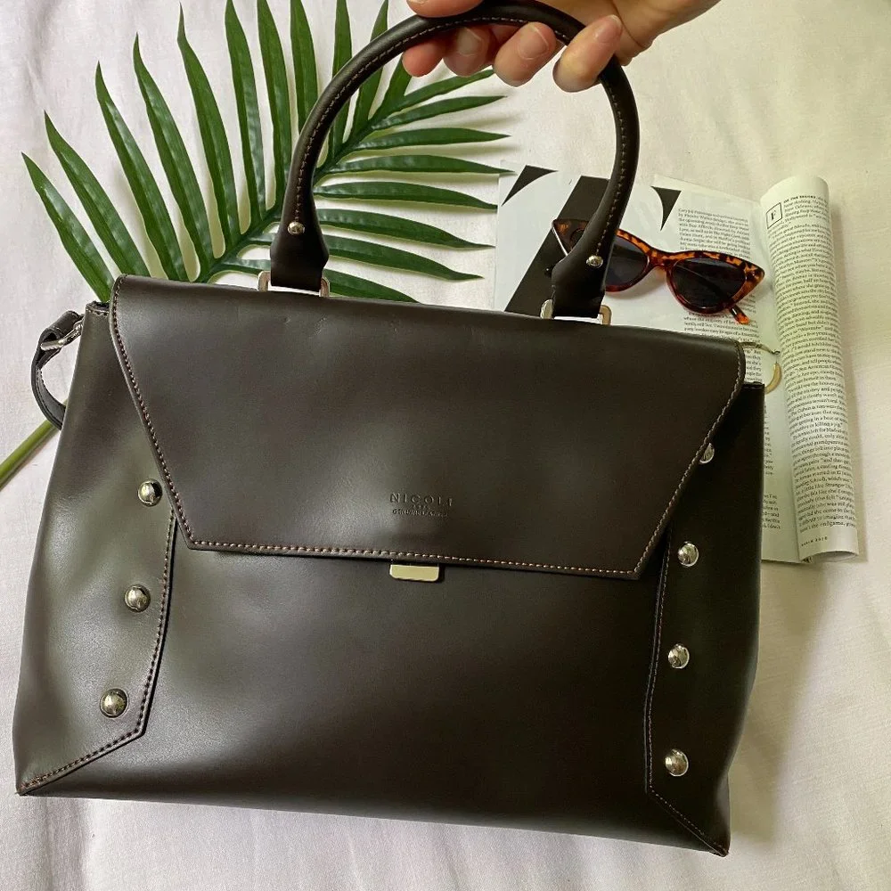 NICOLI Italian Leather Studded Large Satchel Bag - Picture 3 of 9
